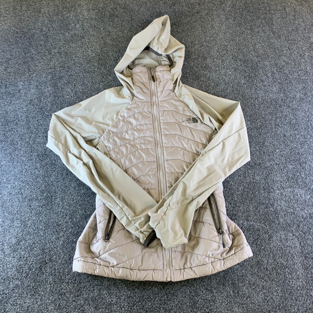 The North Face Progressor Hybrid Quilted Jacket Womens XS Beige Hooded Full Zip